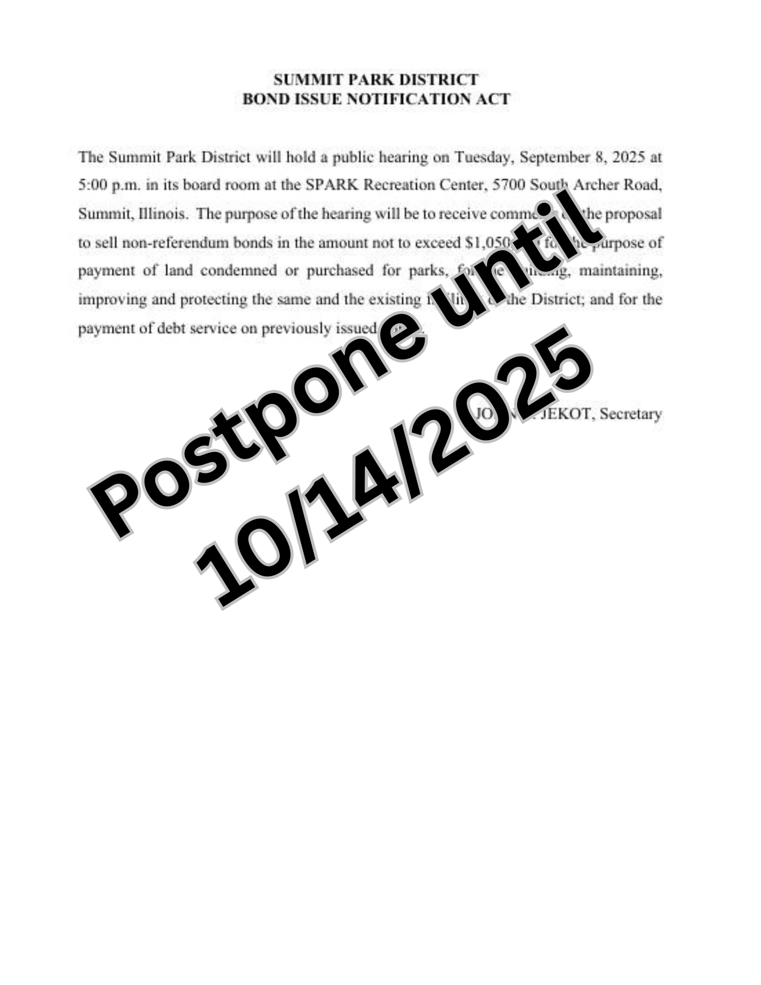 Public Hearing Postponed Public Hearing Postponed